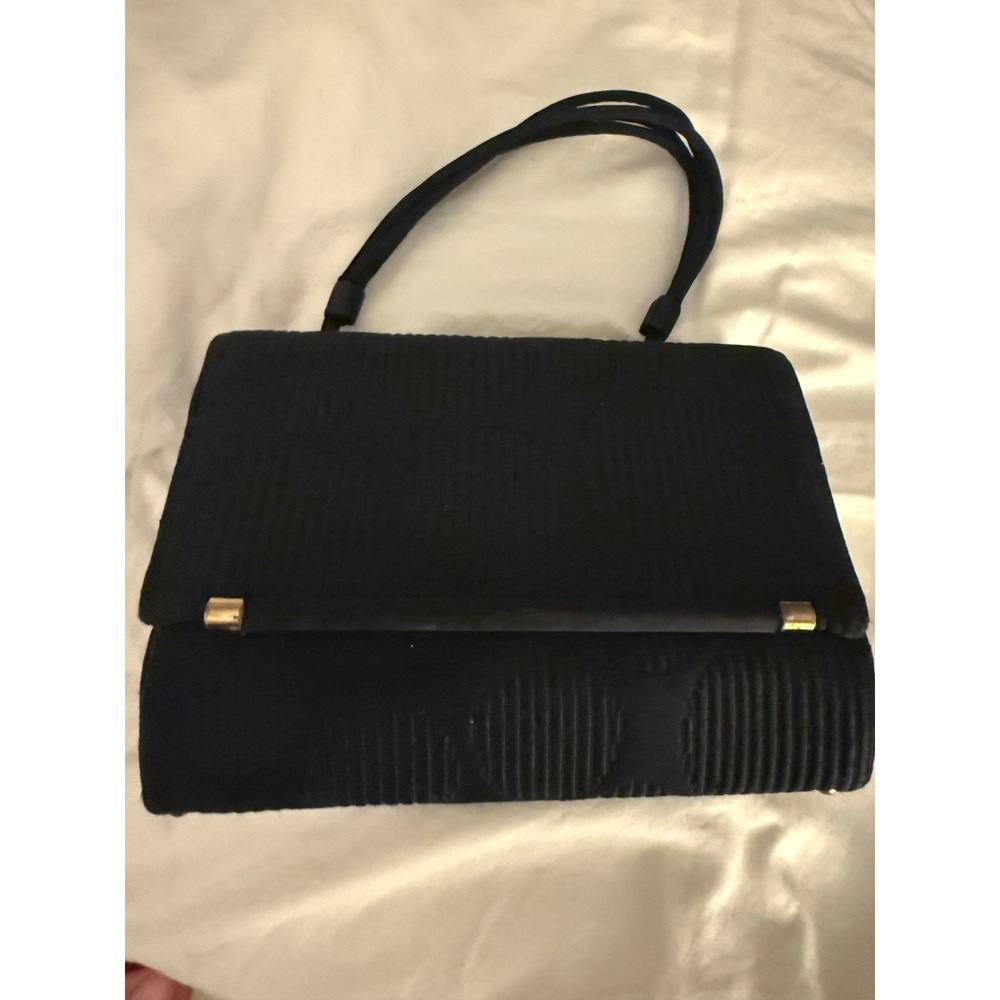 Lewis Vintage Black Satin Polka Dot Textured Evening Bag Top Handle Handbag
